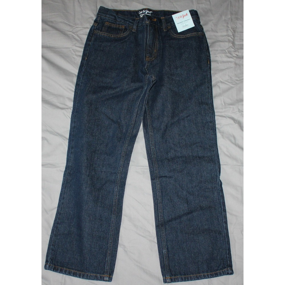Cat & Jack Boys Relaxed Straight Fit Jeans Dark Denim Wash Size 10 Husky
